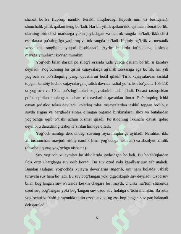 Yo'gochdan tayyorlanadigan buyumlar va mahsulotlarga xomashyo tanlash va tayyorlashda yog'och materiallarning xossalari va ishlatilishini o’rganish 5