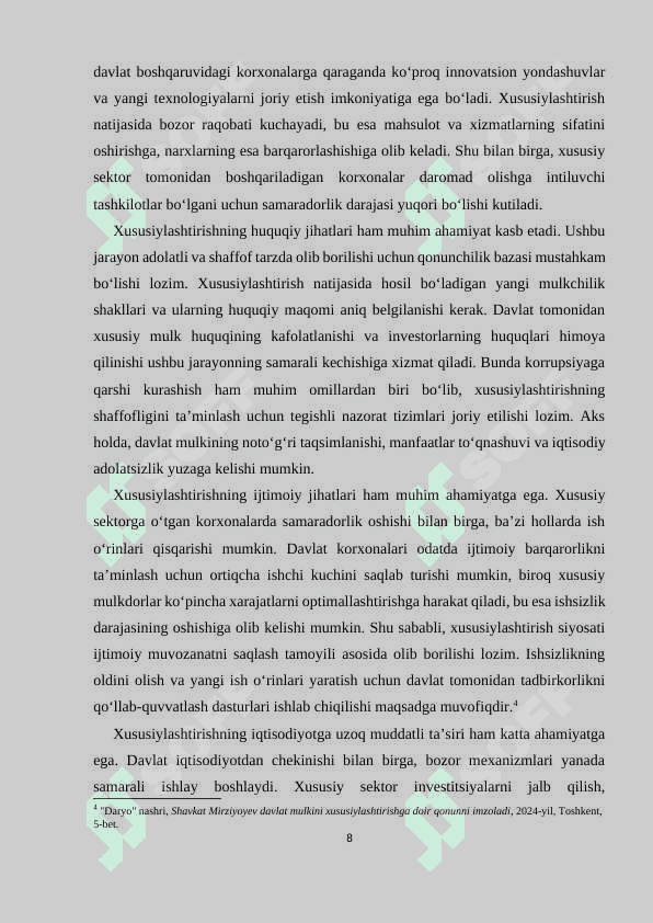 O'ZBEKISTONDA DAVLAT MULKINI XUSUSIYLASHTIRISH VA BOSHQARISH IQTISODIY SIYOSATNI AMALGA OSHIRISH VOSITASI SIFATIDA 7