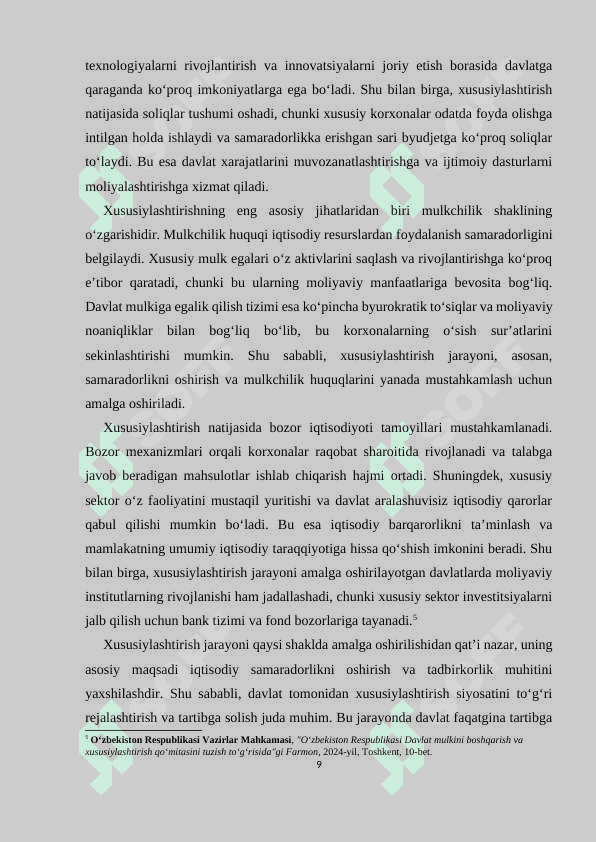O'ZBEKISTONDA DAVLAT MULKINI XUSUSIYLASHTIRISH VA BOSHQARISH IQTISODIY SIYOSATNI AMALGA OSHIRISH VOSITASI SIFATIDA 8