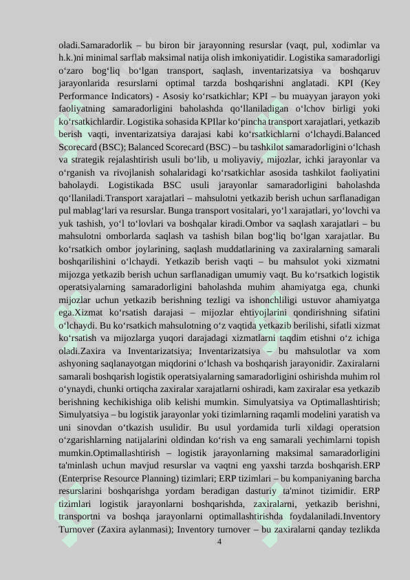 Logistik operatsiyalarning samaradorligini baholash usullari 4