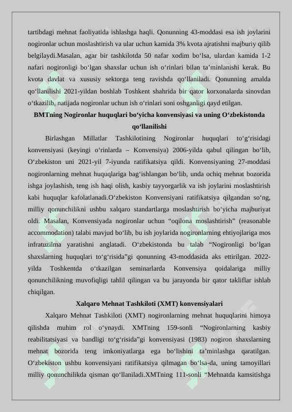 Nogironligi bo‘lgan shaxslarning mehnatini huquqiy jihatdan tartibga solishning o‘ziga xos xususiyatlari. 25 4