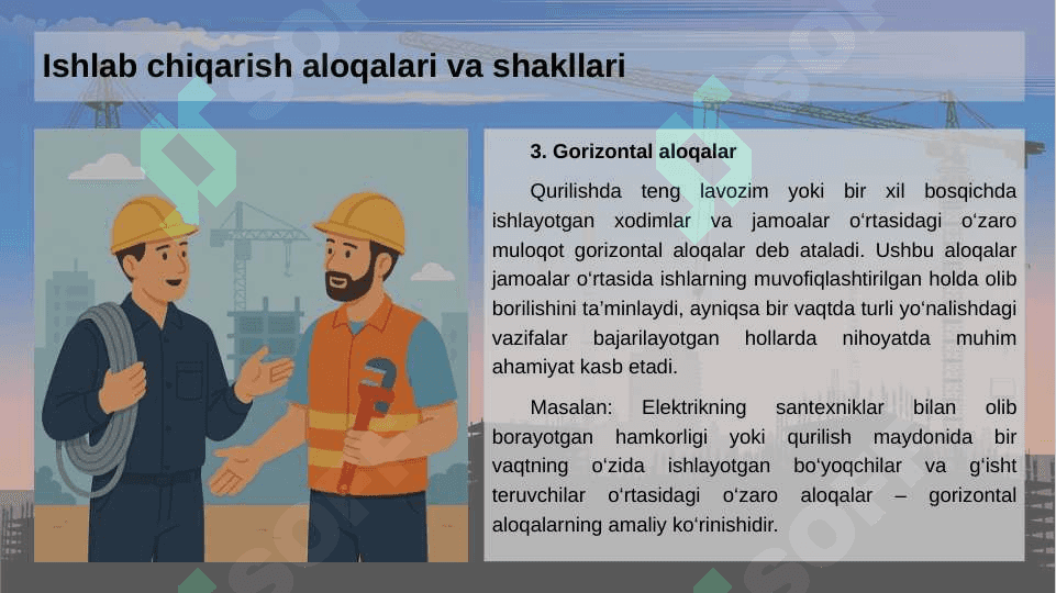 Qurilishda ishlab chiqarish aloqalari shakllari 6