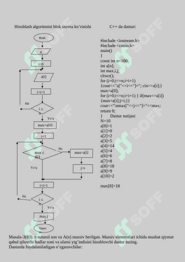 C++dasturida massivlar(jadval kattaliklar) bilan ishlash 3