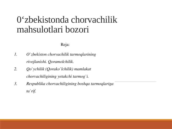 0‘zbekistonda chorvachilik mahsulotlari bozori