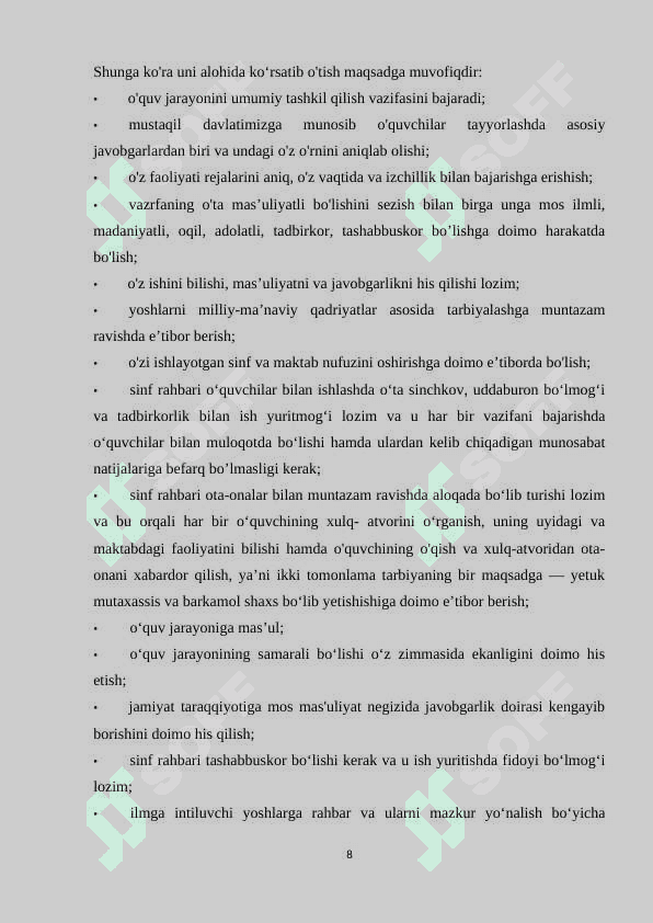 TASHKILOTCHI VA SINF RAHBARINING ISH FAOLIYATINI TASHKIL QILISH 8