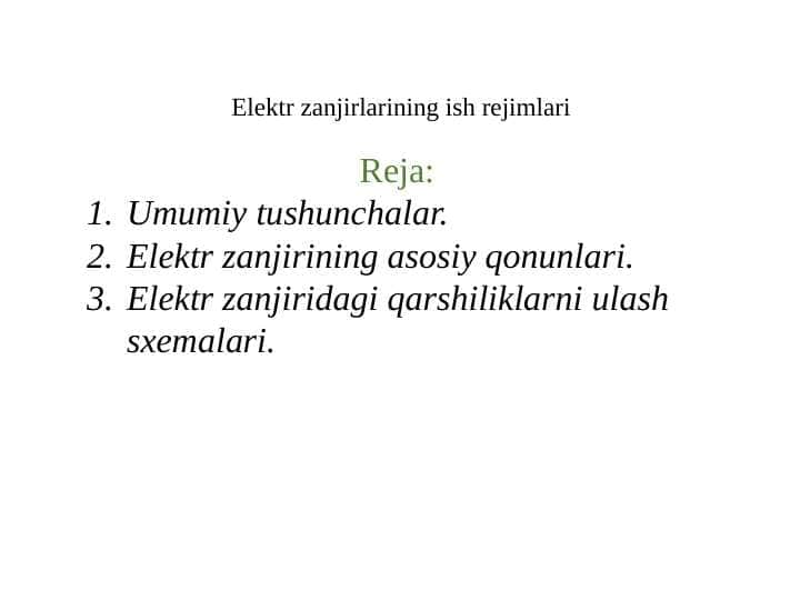 Elektr zanjirlarining ish rejimlari