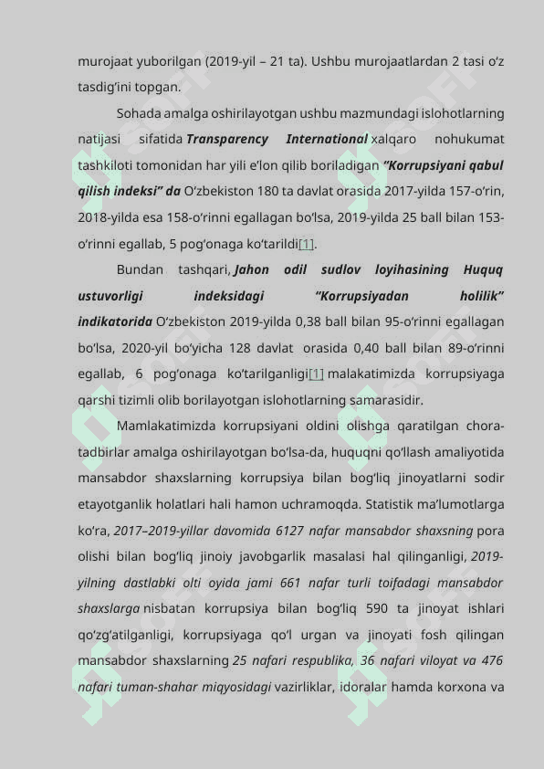 Korrupsiyaga qarshi kurash bo‘yicha xalqaro qonunlar va qarorlarning O‘zbekistonda ratifikatsiya qilishning ahamiyati, iqtisodiy-siyosiy va ijtimoiy-huquqiy mexanizmlari 7