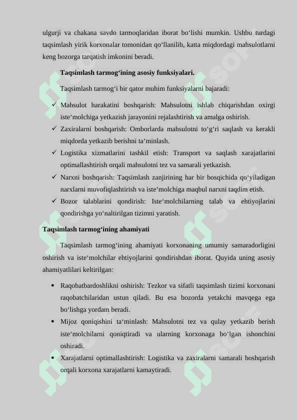 KORXONANING TAQSIMLASH TARMOG’INI SHAKLLANTIRISH KURS ISHI 8