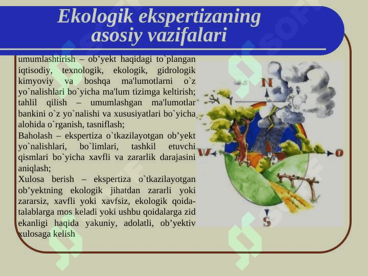 Ekologik ekspertiza. Ekologik ekspertizaning asosiy maqsad va vazifalari 6