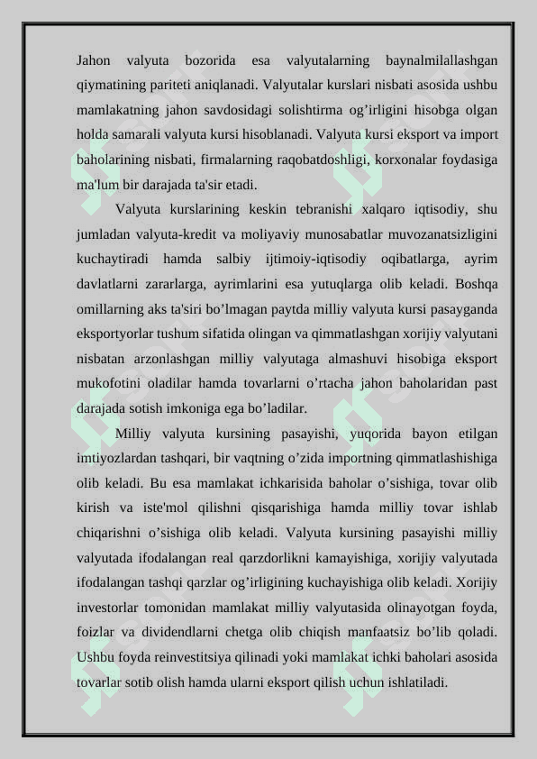 Milliy valyuta kursi va unga ta’sir etuvchi omillar 6