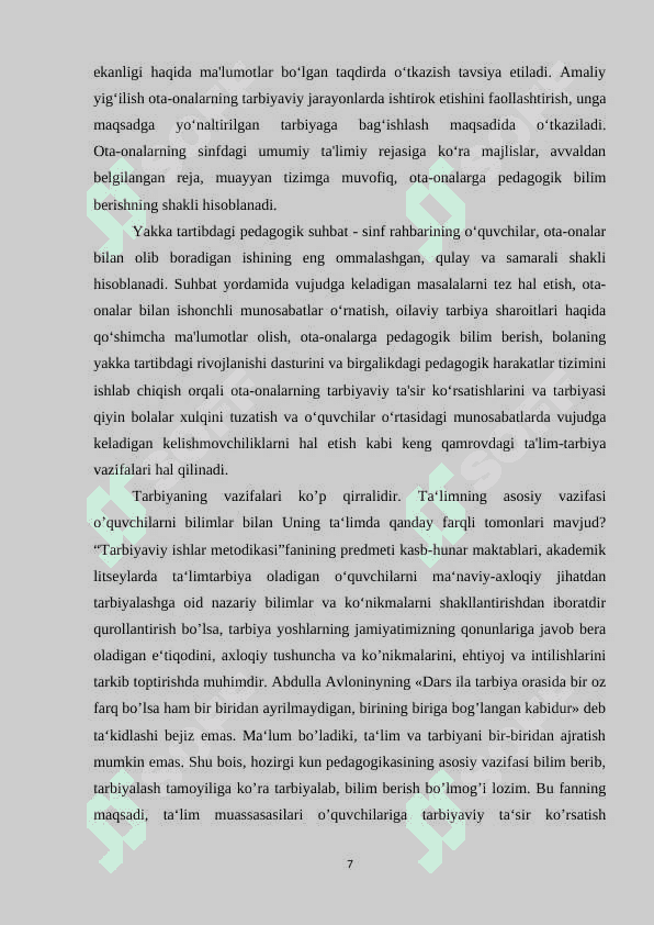 SINF RAHBARINING O’QUVCHILARGA BO’LGAN MUNOSABATIDA PEDAGOGIIK MAHORATNING AHAMIYATI 7