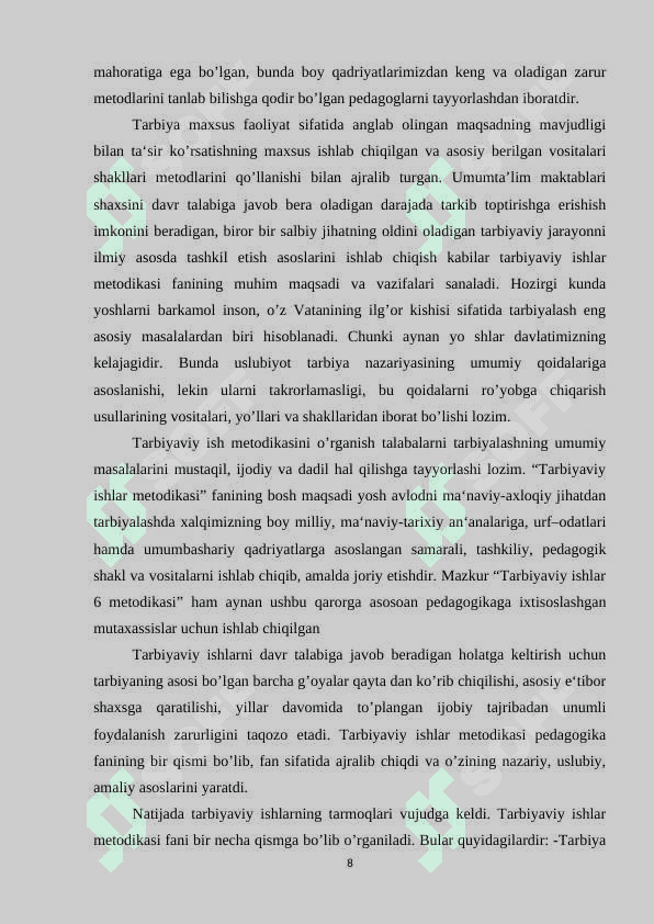 SINF RAHBARINING O’QUVCHILARGA BO’LGAN MUNOSABATIDA PEDAGOGIIK MAHORATNING AHAMIYATI 8