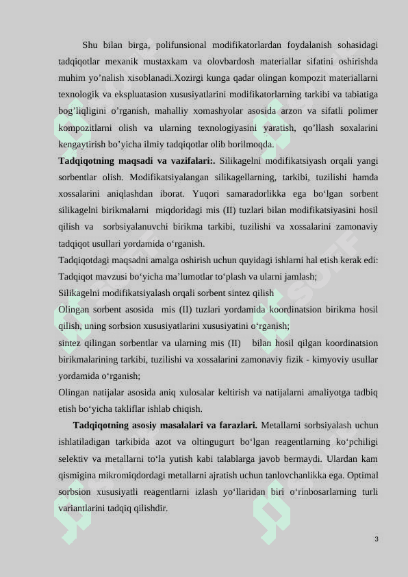 MODIFIKATSIYALANGAN SILIKAGEL ASOSIDA YANGI SORBENTLAR OLISHVA ULARNI TADQIQ QILISH 3