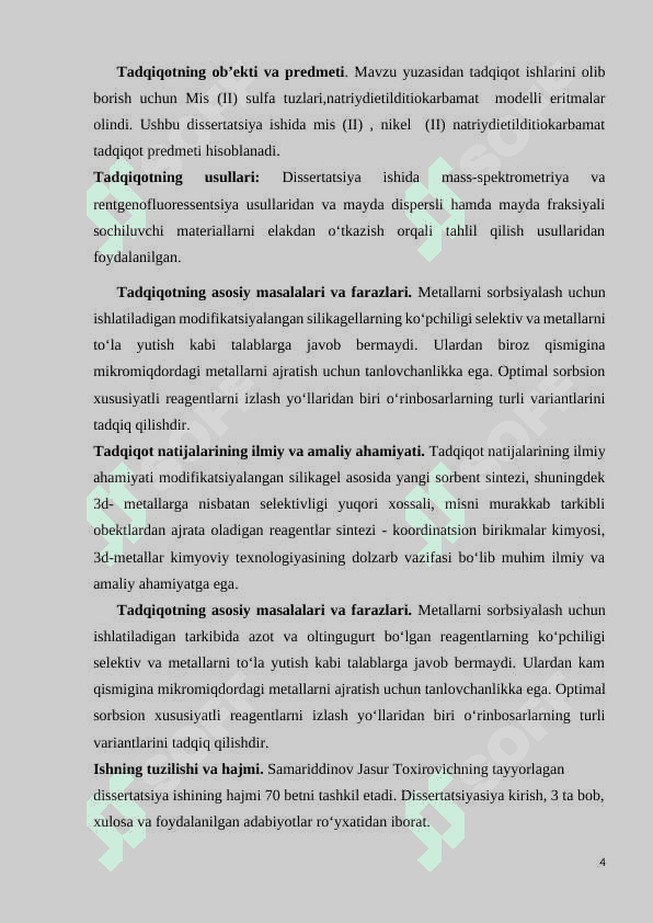 MODIFIKATSIYALANGAN SILIKAGEL ASOSIDA YANGI SORBENTLAR OLISHVA ULARNI TADQIQ QILISH 4