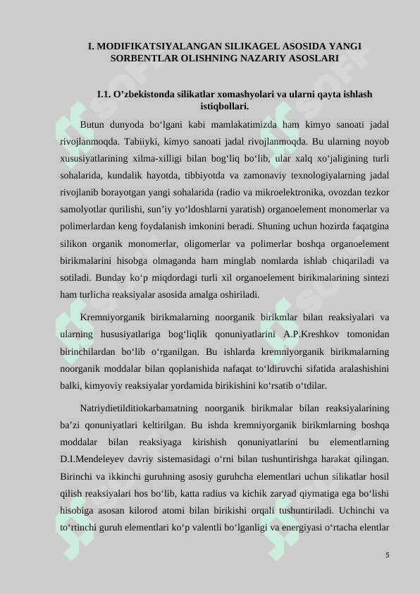 MODIFIKATSIYALANGAN SILIKAGEL ASOSIDA YANGI SORBENTLAR OLISHVA ULARNI TADQIQ QILISH 5