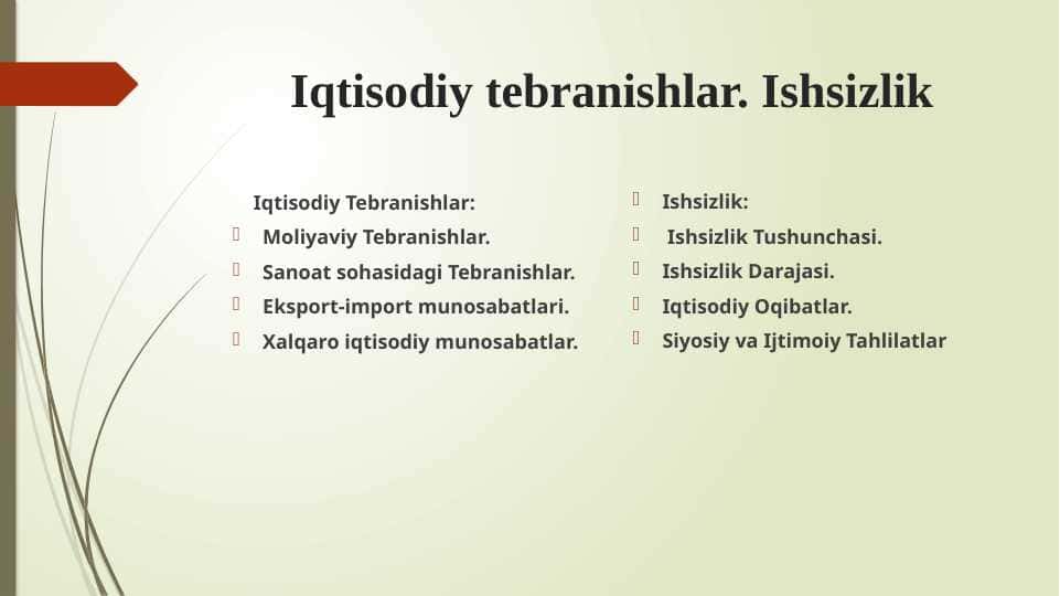Iqtisodiy tebranishlar. Ishsizlik