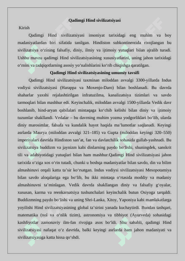 Qadimgi hind sivilizatsiyasi 2