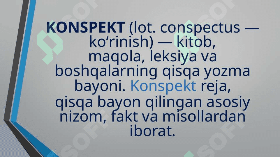 Konspekt. Konspekt turlari 2