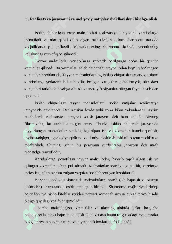 Sotish realizatsiya jarayonining hisobi 2