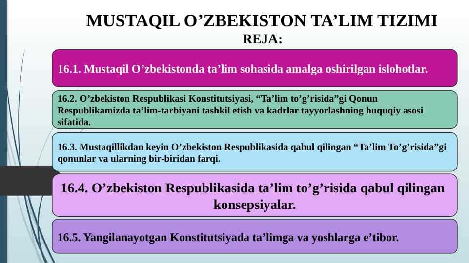 Mustaqil O'zbekiston talim tizimi