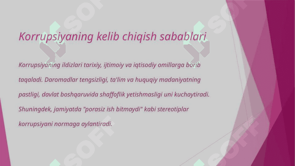 korrupsiyaning mohiyati, oqibatlari va unga qarshi kurash mexanizmlari mavzusida slayd 4