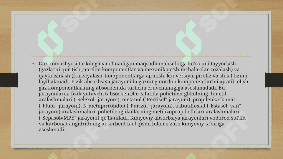 Gazlarni  uglerod oksidlari va oltingugurtdan tozalash 5