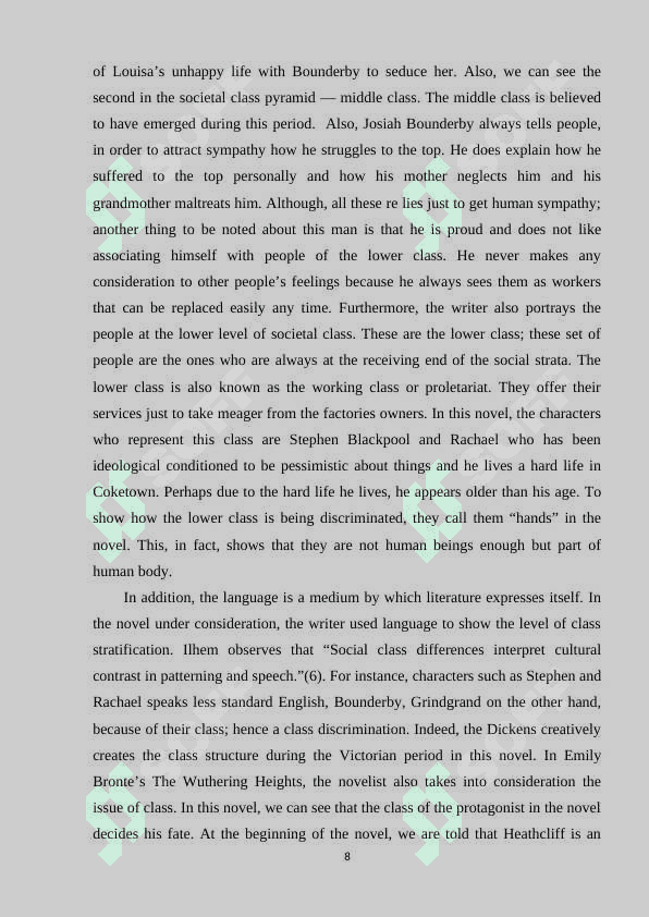 CLASS AND ECONOMIC STATUS IN VICTORIAN TEXTS Course Work 8