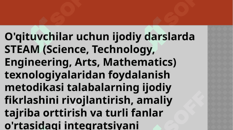 O'qituvchilar uchun ijodiy darslarda STEAM texnologiyalaridan foydalanish metodikasi 2