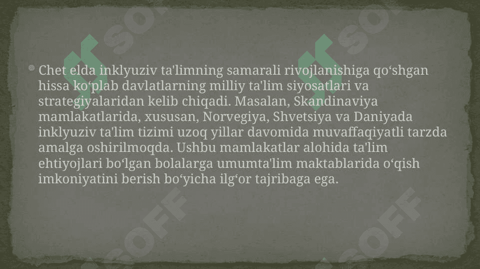 Chet elda alohida ta'lim ehtiyojlari bo'lgan bolalarning inklyuziv ta'limi 4