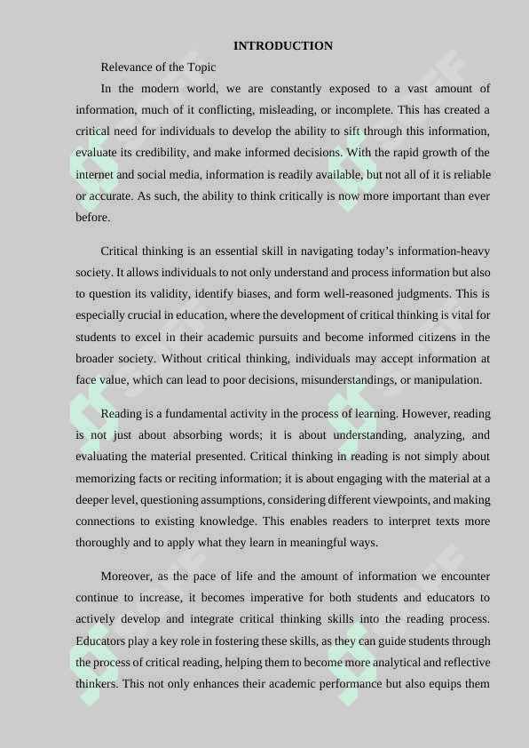 The role of critical thinking in reading 2
