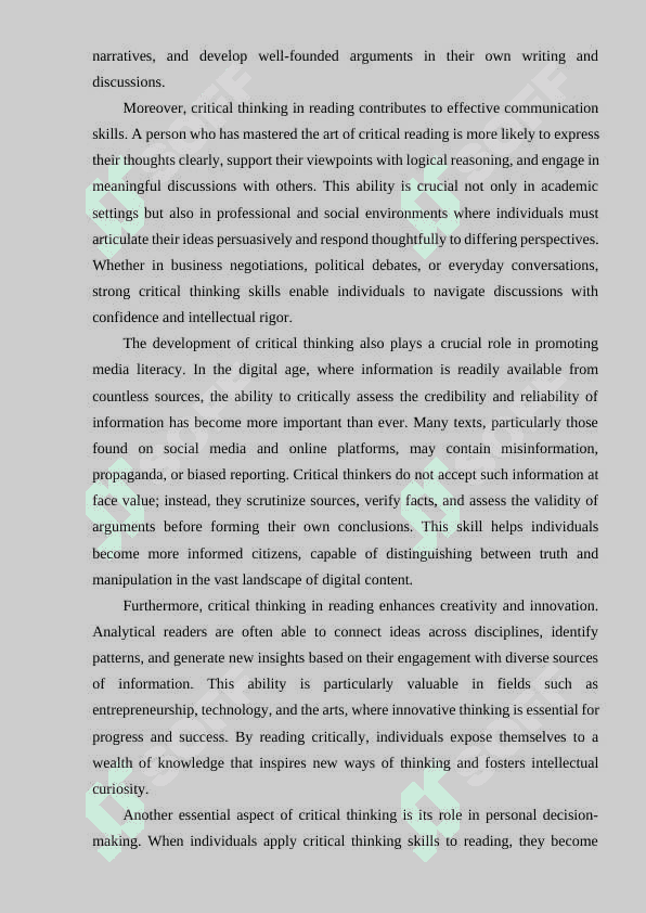 The role of critical thinking in reading 8
