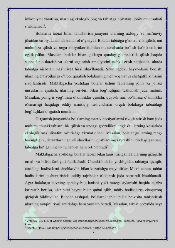 Maktabgacha yoshdagi bolalar bilan tabiat bilan tanishtirish mashg'ulotlarida ta'lim-tarbiya ishlarini tashkil qilish 7