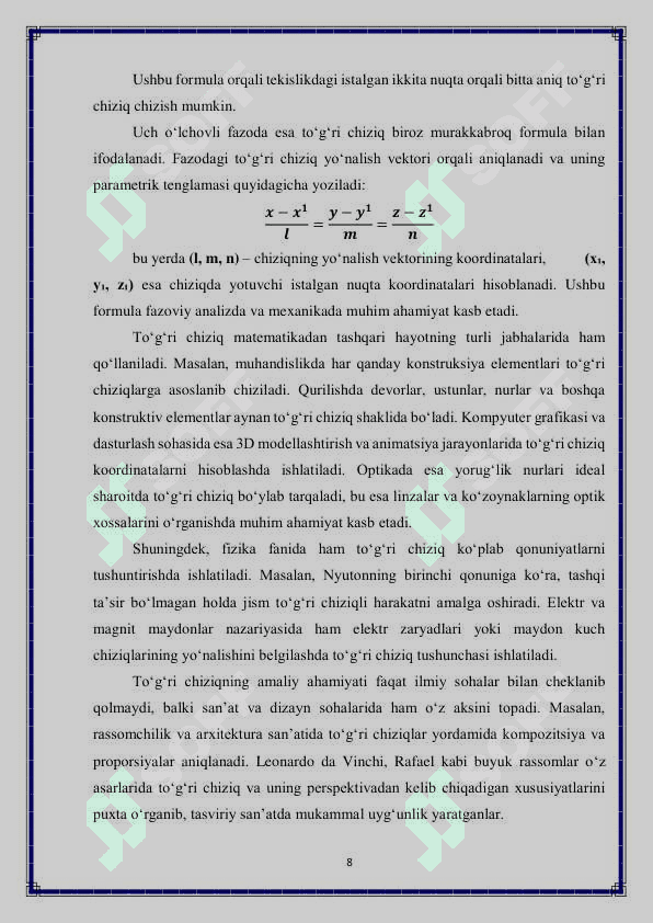 To‘g‘ri chiziq proyeksiyalari 8