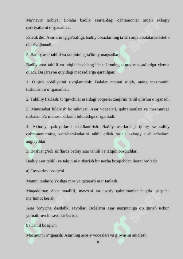 Boshlangʻich sinflarda badiiy asar ustida ishlash 8