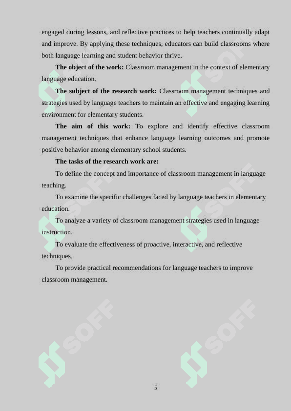 EFFECTIVE CLASSROOM MANAGEMENT TECHNIQUES FOR LANGUAGE TEACHERS IN ELEMENTARY EDUCATION 5