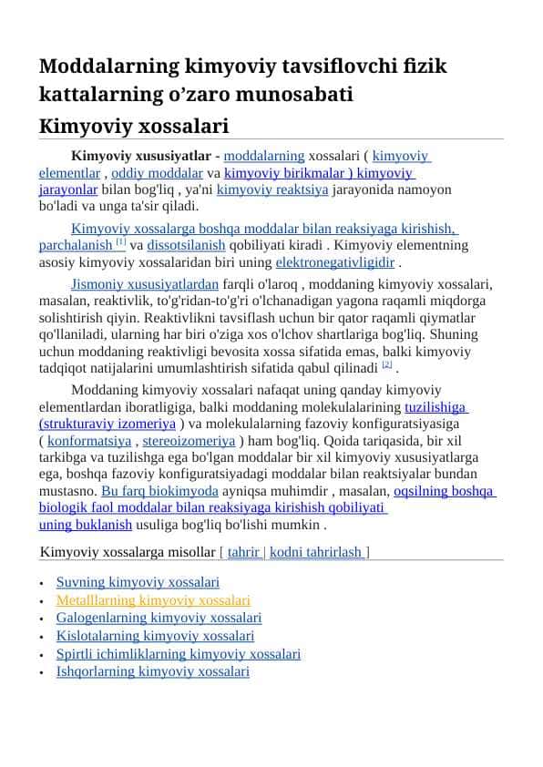 🔬 "Moddalarning Fizik-Kimyoviy Xossalari va Ularning O‘zaro Munosabati" - 1-Kurs Talabalari uchun Mustaqil Ish | Kimyo Fanidan To‘liq Qo‘llanma