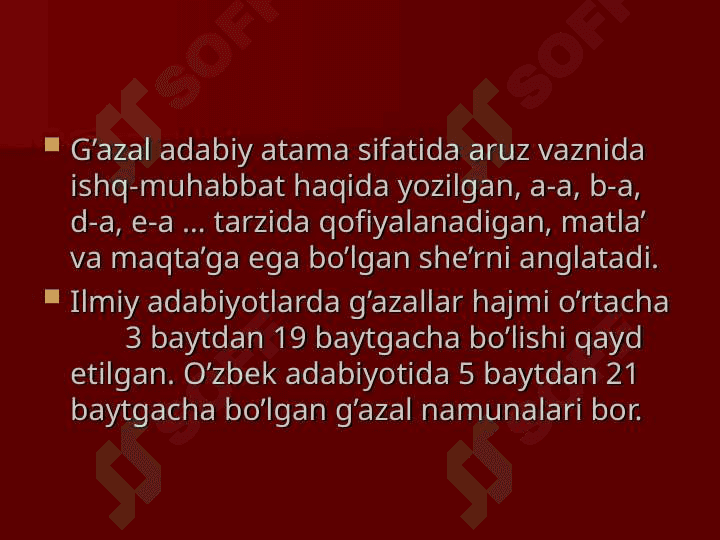 G’azal haqida nazariy  ma’lumot 5