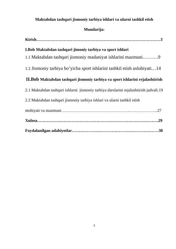 Maktabdan tashqari jismoniy tarbiya ishlari va ularni tashkil etish
