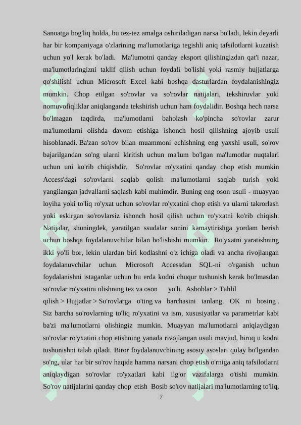 MS Access dasturida so'rovlarni tashkil etish 7