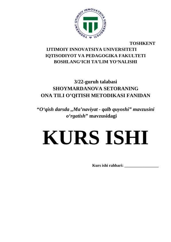 Oʻqish darsda ,,Maʼnaviyat qalb quyoshi mavzusini oʻrgatish"