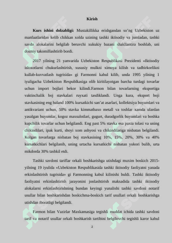O’zbekistonning  tashqi savdo munosabati 2