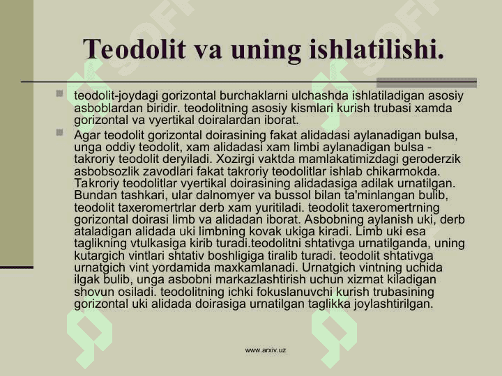 Teodolit bilan plan olish 3