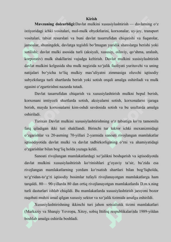 O'zbekistonda davlat mulkini xususiylashtirish va boshqarish-iqtisodiy siyosatni amalga oshirish vositasi sifatida 2