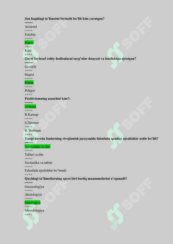 Falsafa fanidan yakuniy savollari va javoblari 6