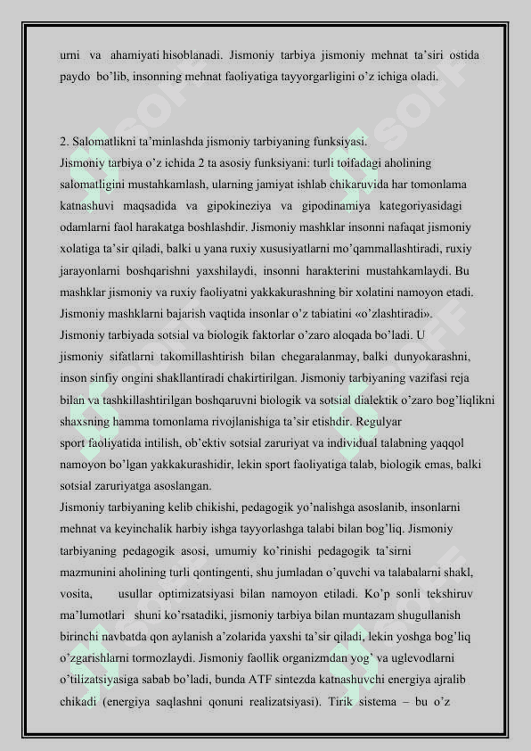HARAKAT FAOLIGI, HARAKAT FAOLIGIGA EHTIYOJ 3