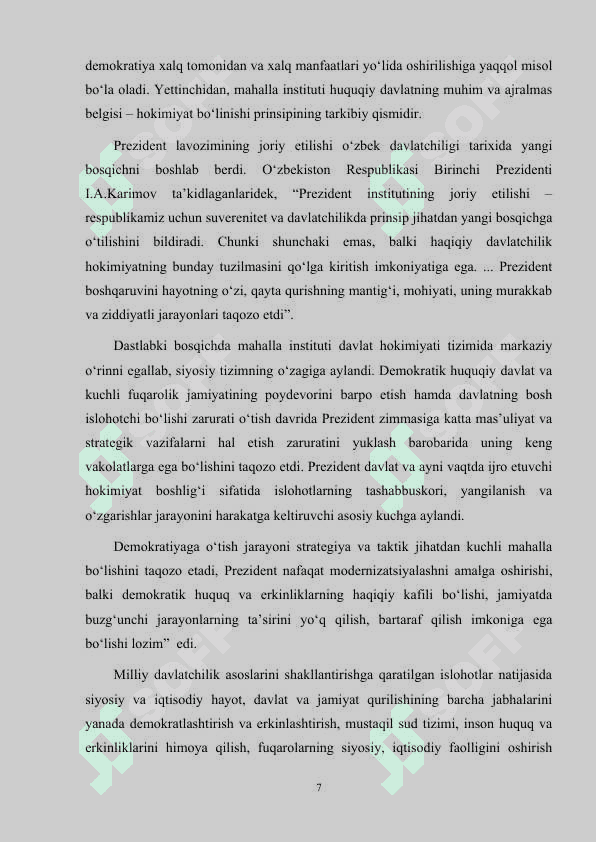 O'zbekiston Respublikasida mahalla institutining tashkil topishi 7