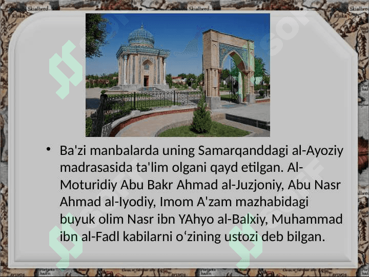 IMOM MATRUDIY VA BURXONIDDIN MARG`INONIYNING MA`NAVIY JASORATI 6