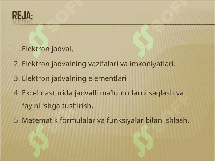 Excel dasturi haqida 2