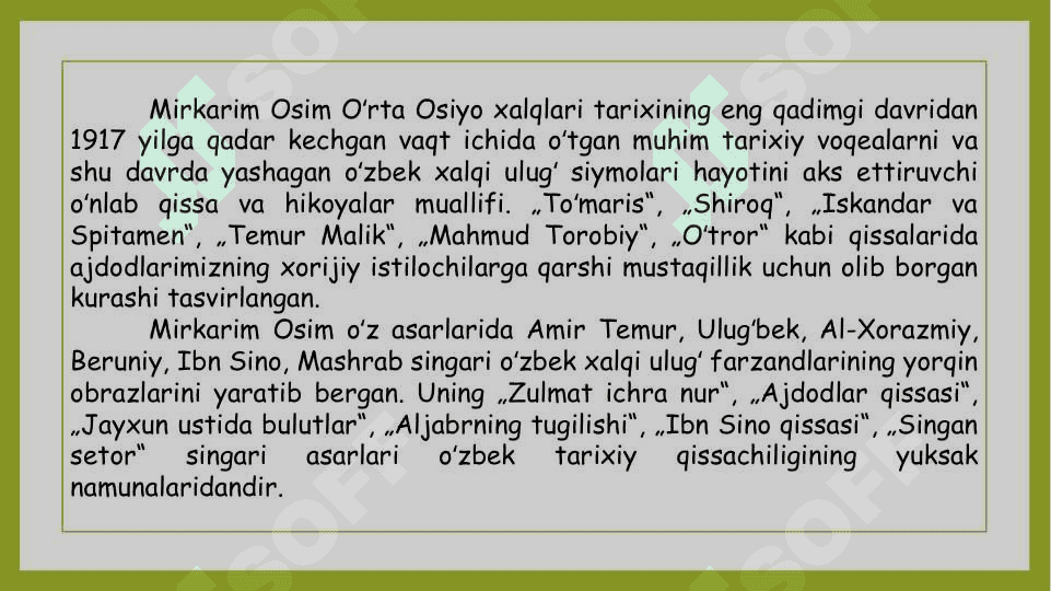 “Mirkarim Osim. Hayoti va ijodi. To‘maris” slayd 4