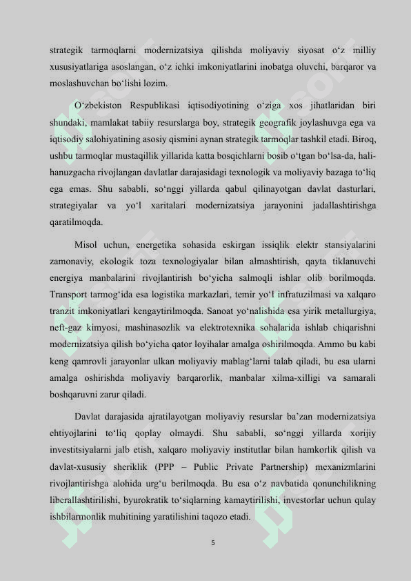 “Iqtisodiy strategik tarmoqlarni modernizatsiya qilishning moliyaviy muammolari va ularni bartaraf etish yo‘nalishlari” 5